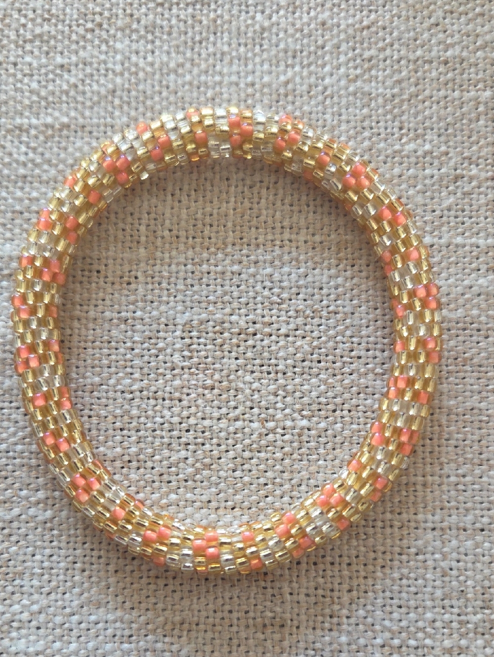 Sashka Co.Seed Bead Bangle Bracelet - Peach and Gold
